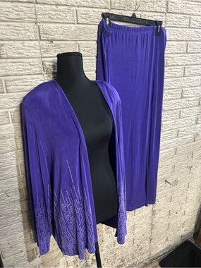 Vintage Purple Women's Two-Piece Skirt Set - Elegant Open Cardigan & Long Skirt